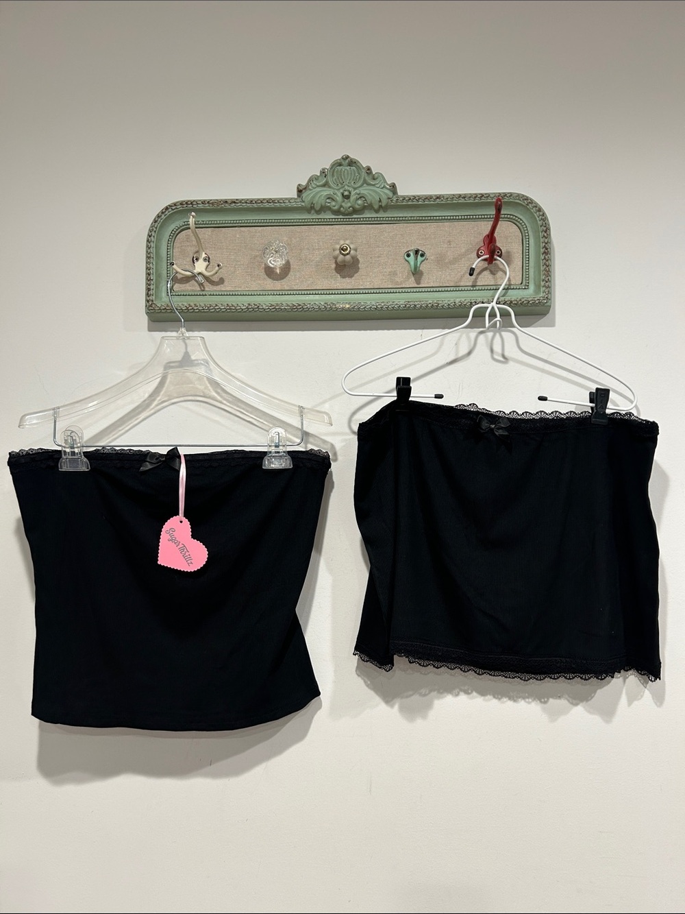 Dolls Kill Sugar Thrillz Black Noir Lace Trim Tube Top & Skirt Set plus size xxl